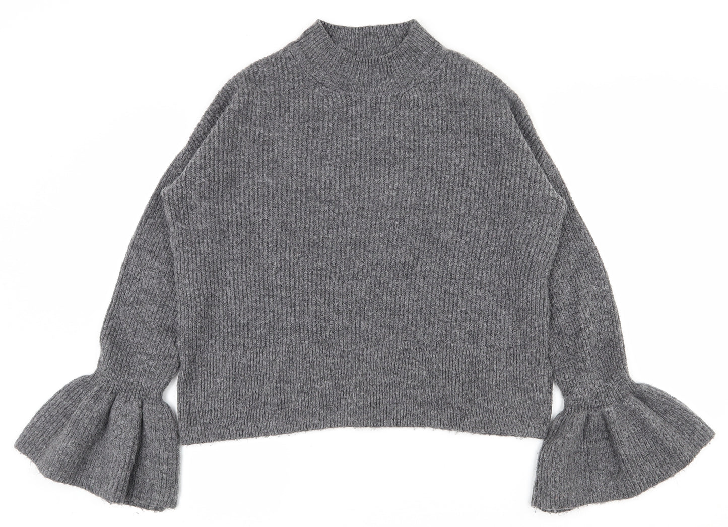 Marks and Spencer Womens Grey High Neck  Acrylic Pullover Jumper Size S   - Flared sleeves