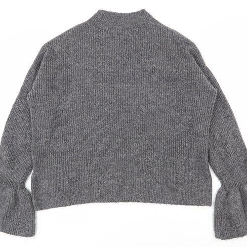 Marks and Spencer Womens Grey High Neck  Acrylic Pullover Jumper Size S   - Flared sleeves