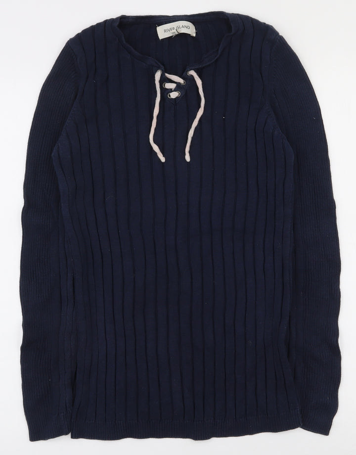 River Island Womens Blue Round Neck  100% Cotton Pullover Jumper Size M