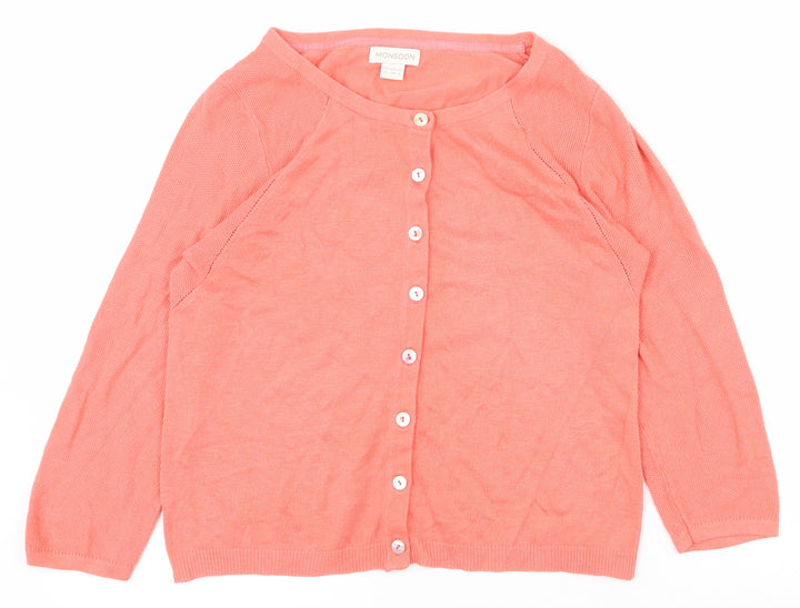 Monsoon Womens Pink Scoop Neck Viscose Cardigan Jumper Size 12