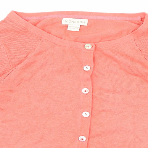 Monsoon Womens Pink Scoop Neck  Viscose Cardigan Jumper Size 12