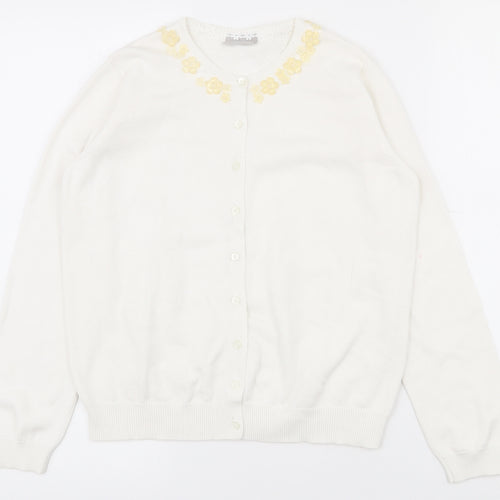 Matalan Girls White Round Neck  100% Cotton Cardigan Jumper Size 13 Years  Button