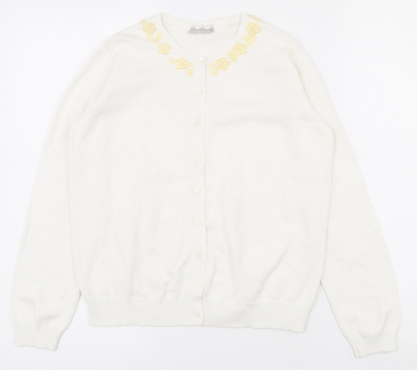 Matalan Girls White Round Neck  100% Cotton Cardigan Jumper Size 13 Years  Button