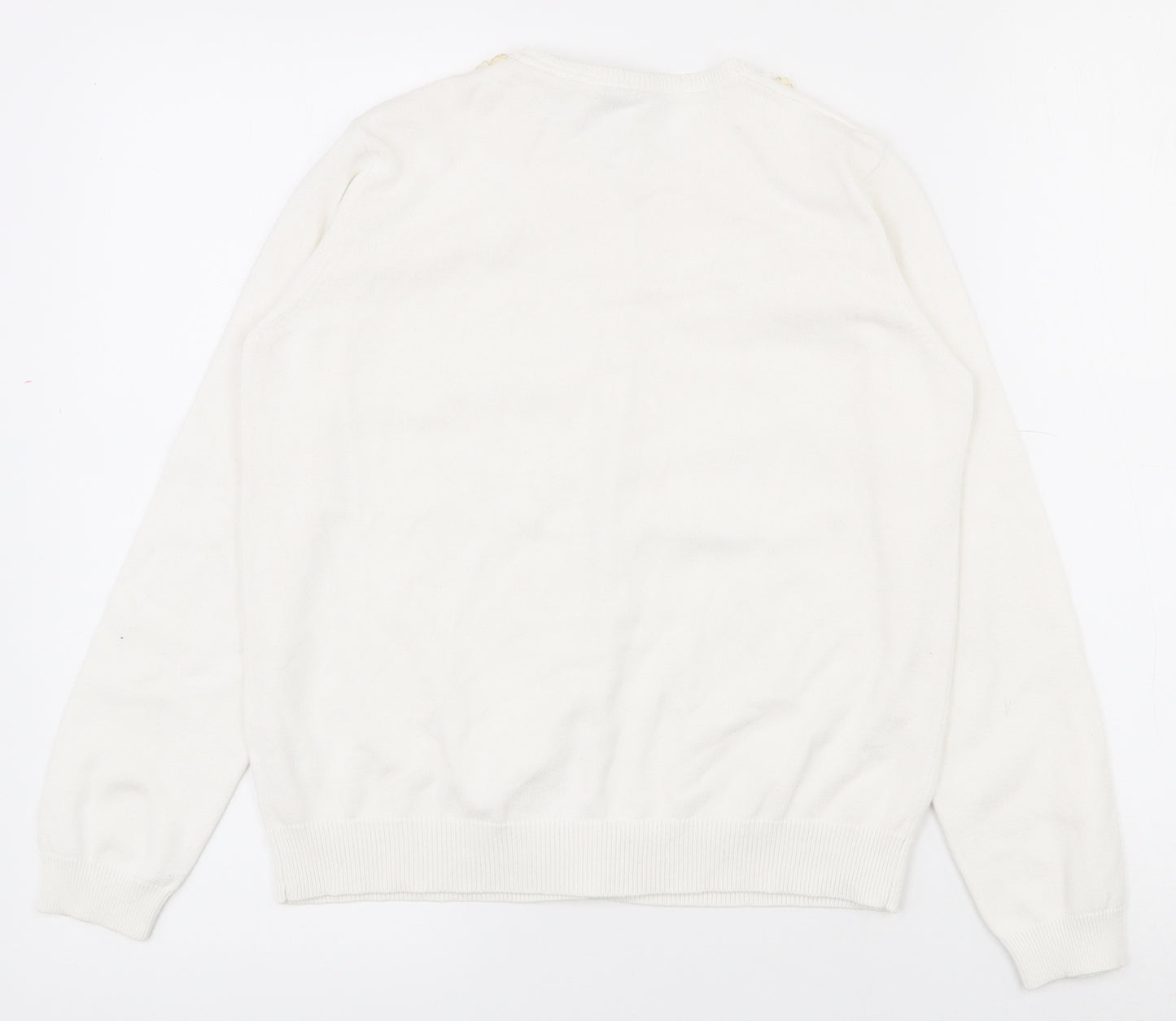 Matalan Girls White Round Neck  100% Cotton Cardigan Jumper Size 13 Years  Button
