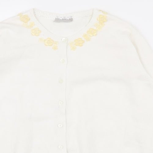 Matalan Girls White Round Neck  100% Cotton Cardigan Jumper Size 13 Years  Button