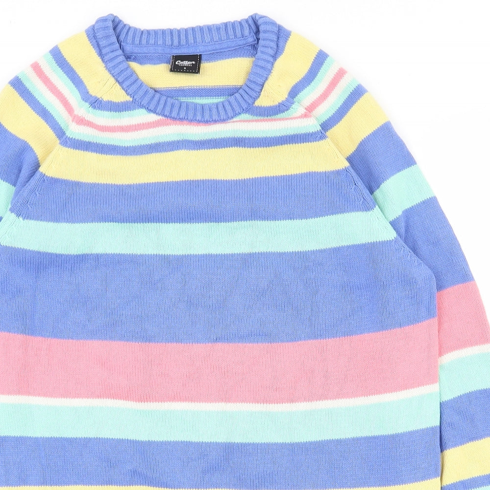 Cotton Traders Mens Multicoloured Crew Neck Striped Cotton Pullover Jumper Size S
