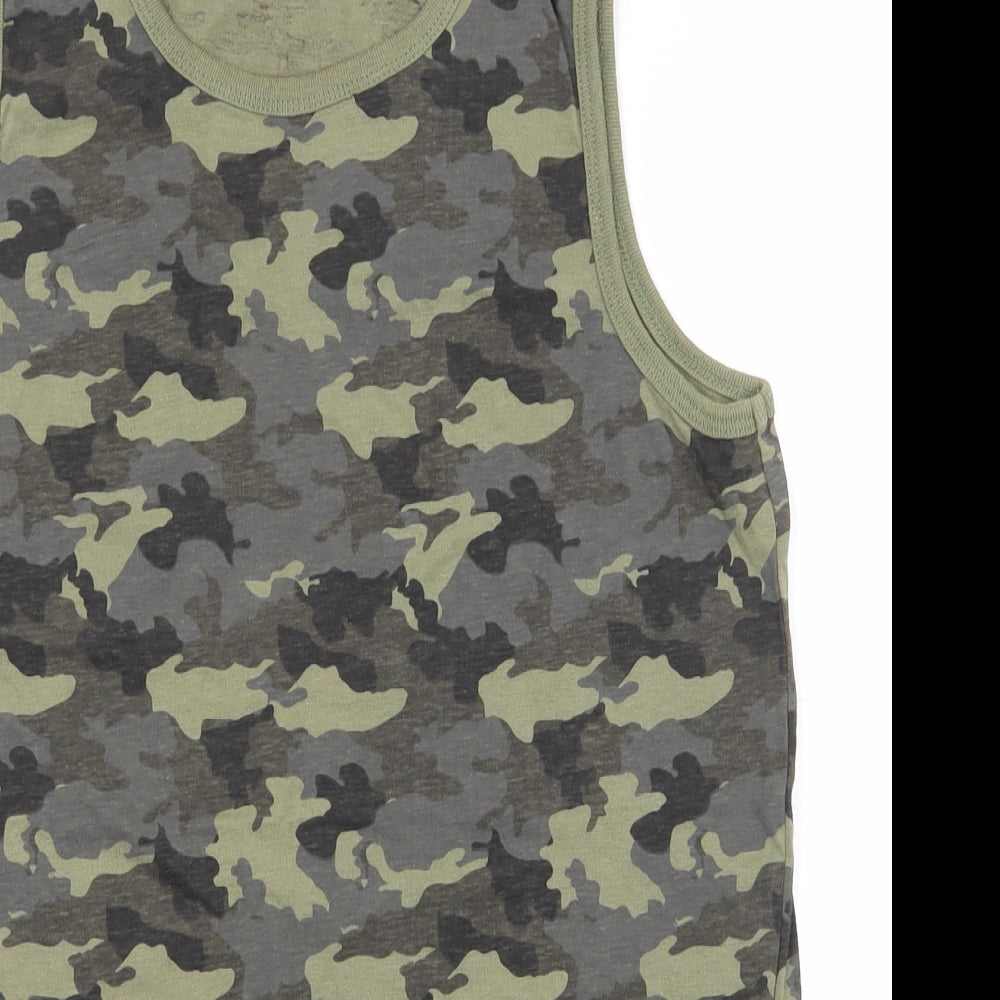 Primark Boys Green Camouflage 100% Cotton Basic Tank Size 13-14 Years Round Neck Pullover