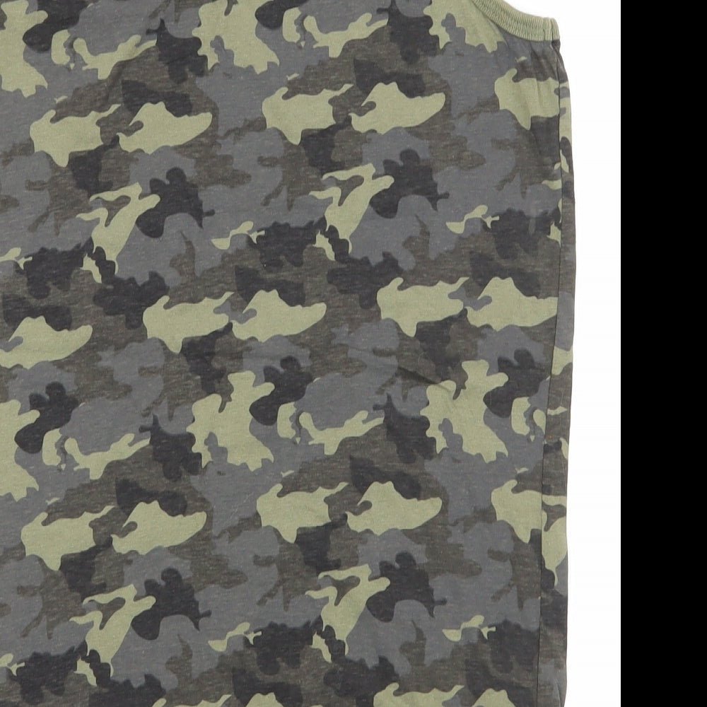 Primark Boys Green Camouflage 100% Cotton Basic Tank Size 13-14 Years Round Neck Pullover