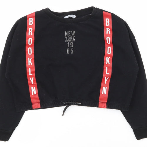 Primark Girls Black  Cotton Pullover Sweatshirt Size 8-9 Years  Pullover - Cropped, drawstring at waist
