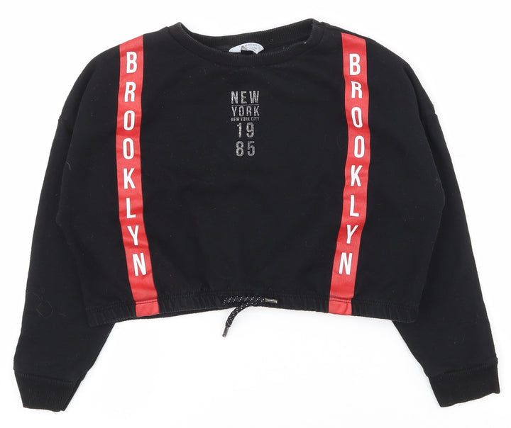Primark Girls Black  Cotton Pullover Sweatshirt Size 8-9 Years  Pullover - Cropped, drawstring at waist