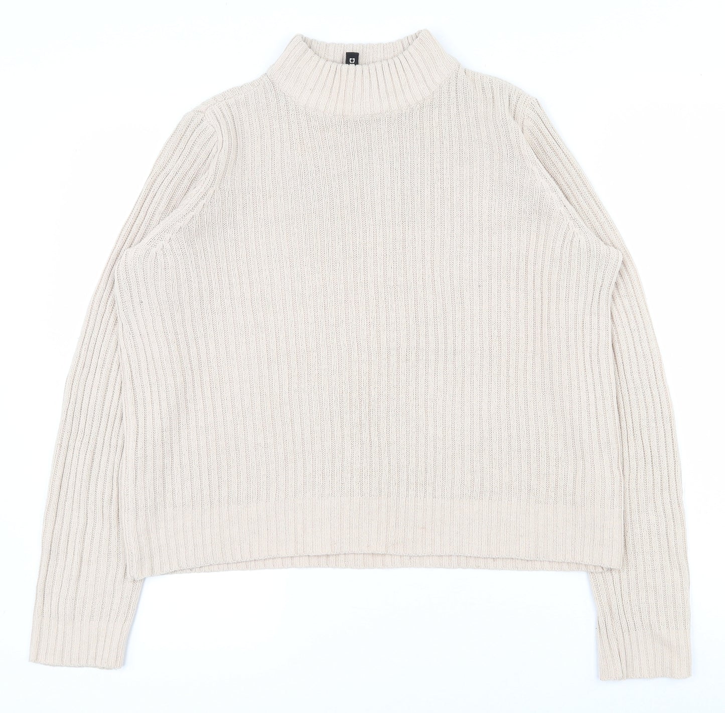 H&M Womens Beige High Neck  Acrylic Pullover Jumper Size M