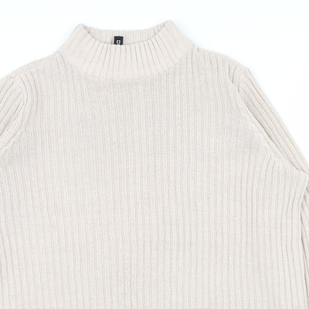 H&M Womens Beige High Neck  Acrylic Pullover Jumper Size M