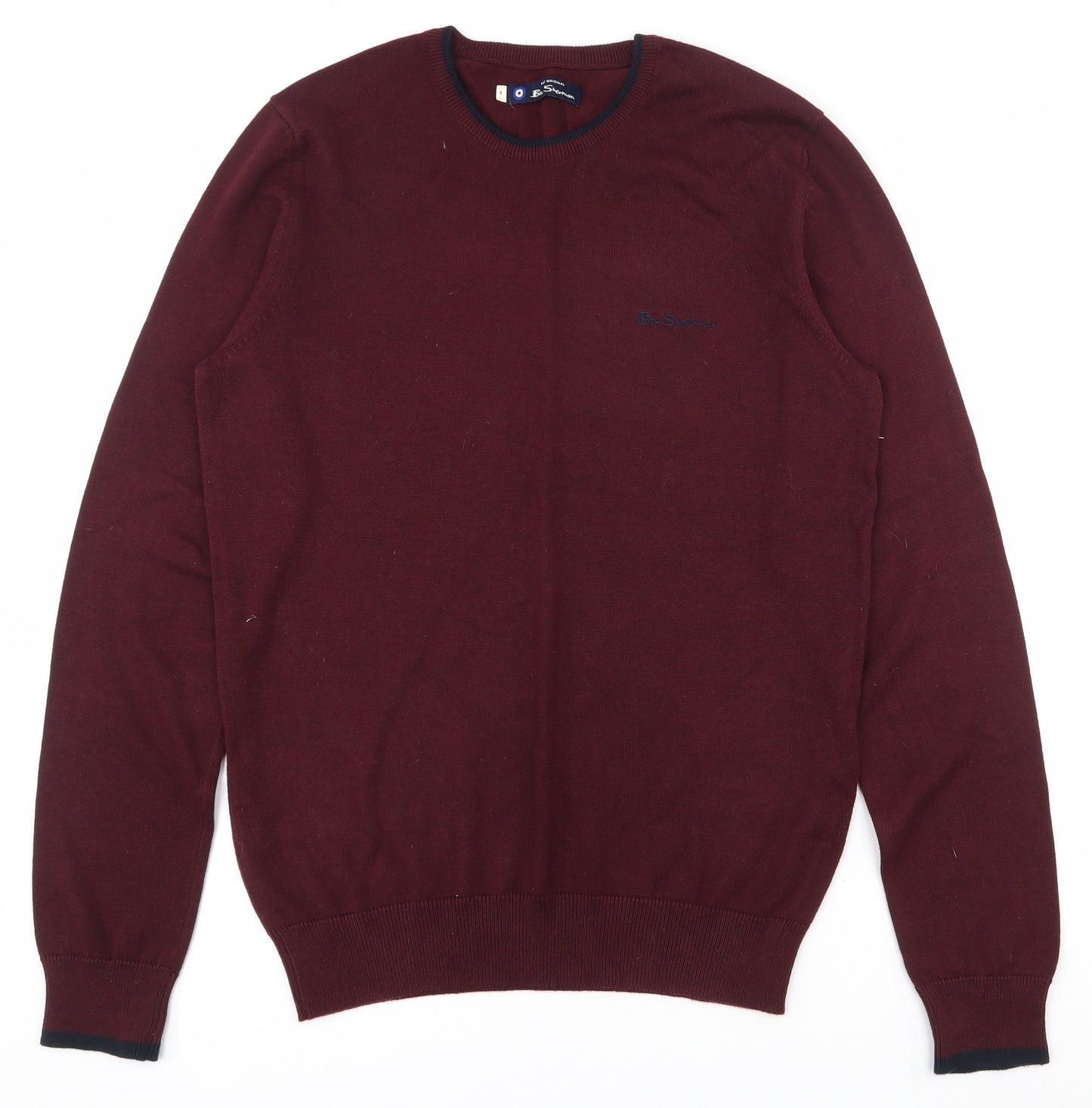 Ben Sherman Mens Red Round Neck  Cotton Pullover Jumper Size S