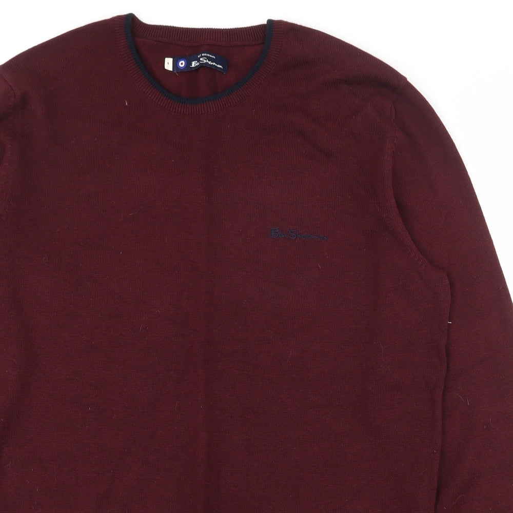 Ben Sherman Mens Red Round Neck  Cotton Pullover Jumper Size S