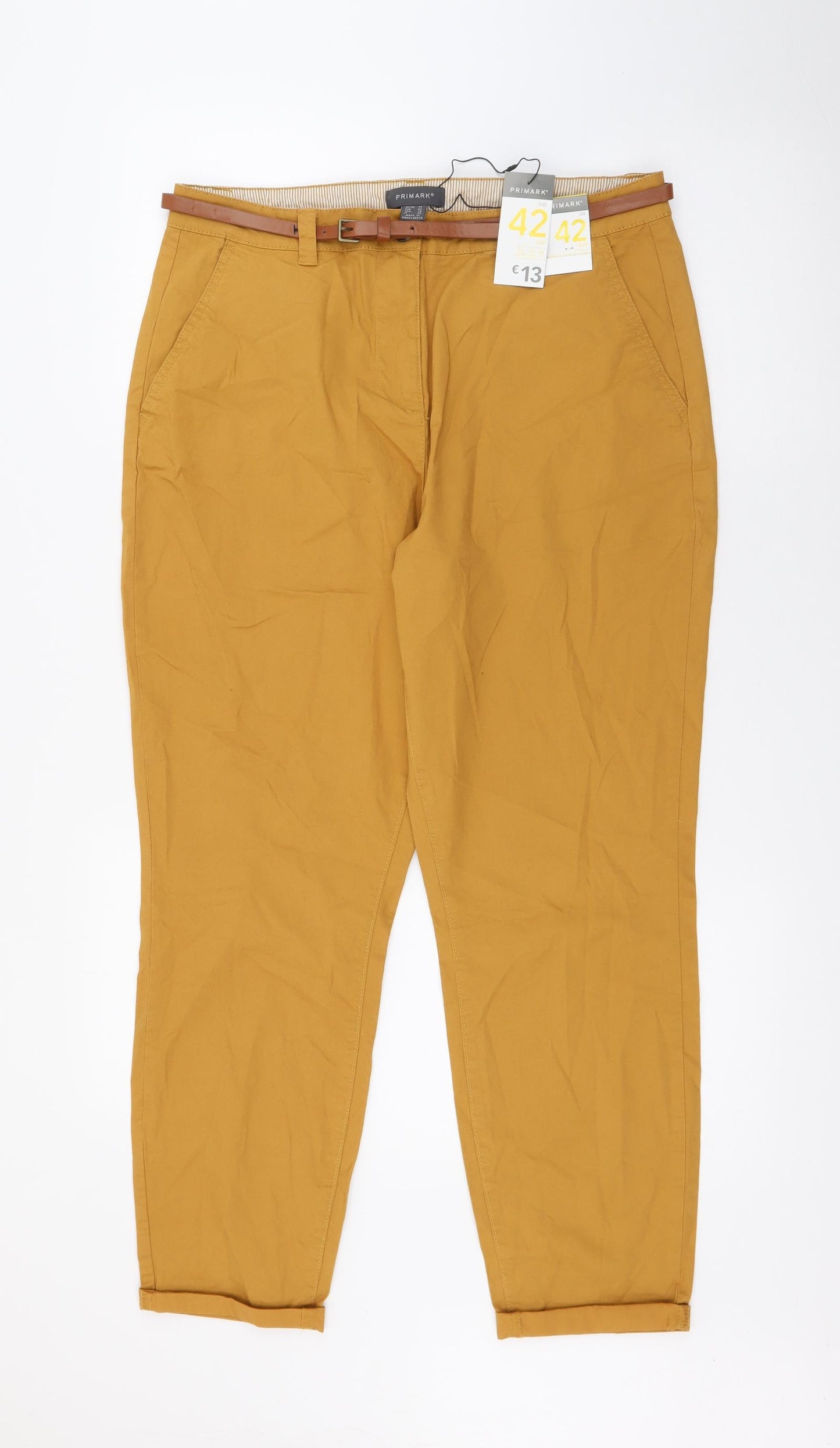 Primark Womens Yellow  Cotton Chino Trousers Size 14 L26 in Regular Button