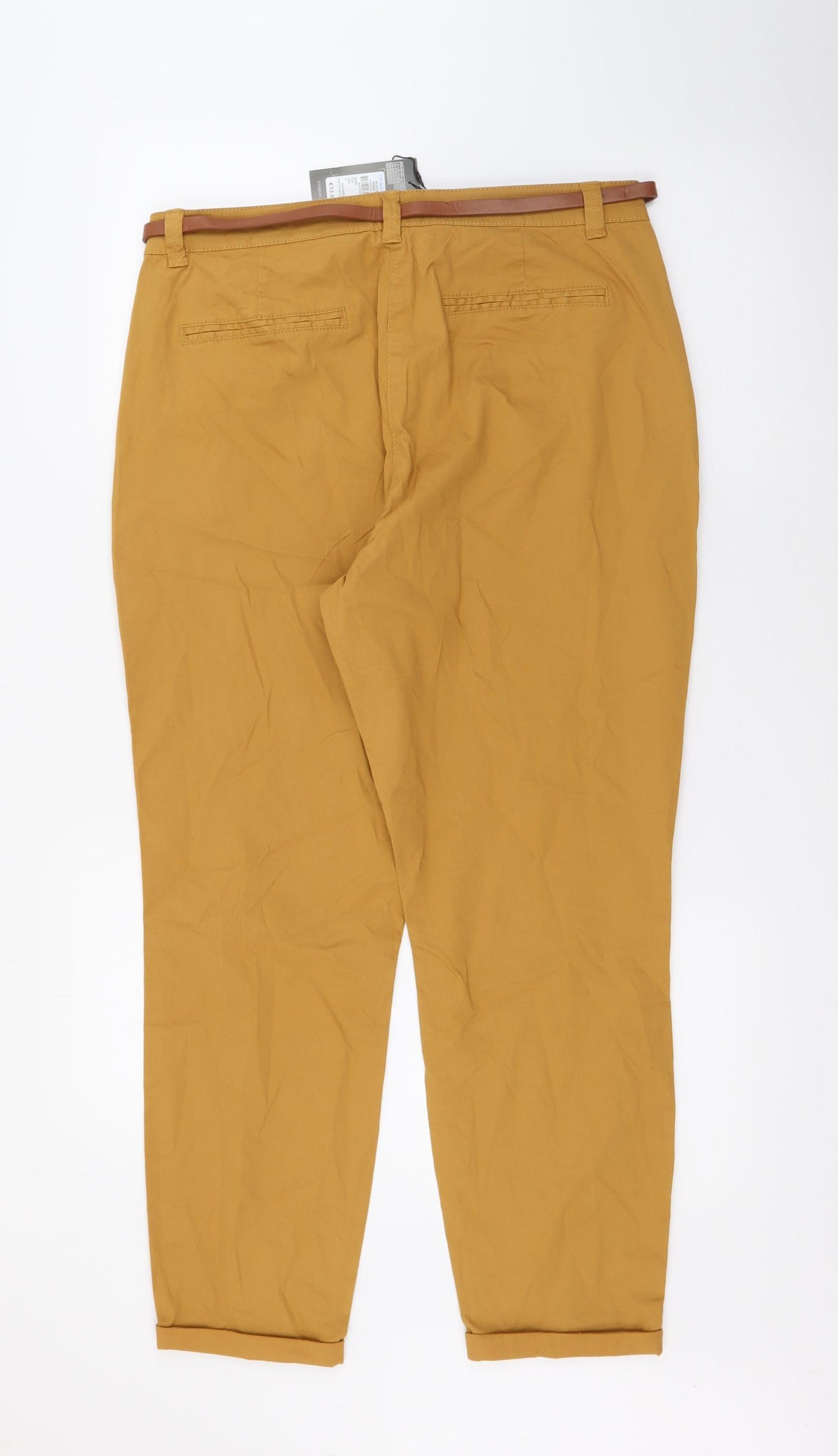 Primark Womens Yellow  Cotton Chino Trousers Size 14 L26 in Regular Button
