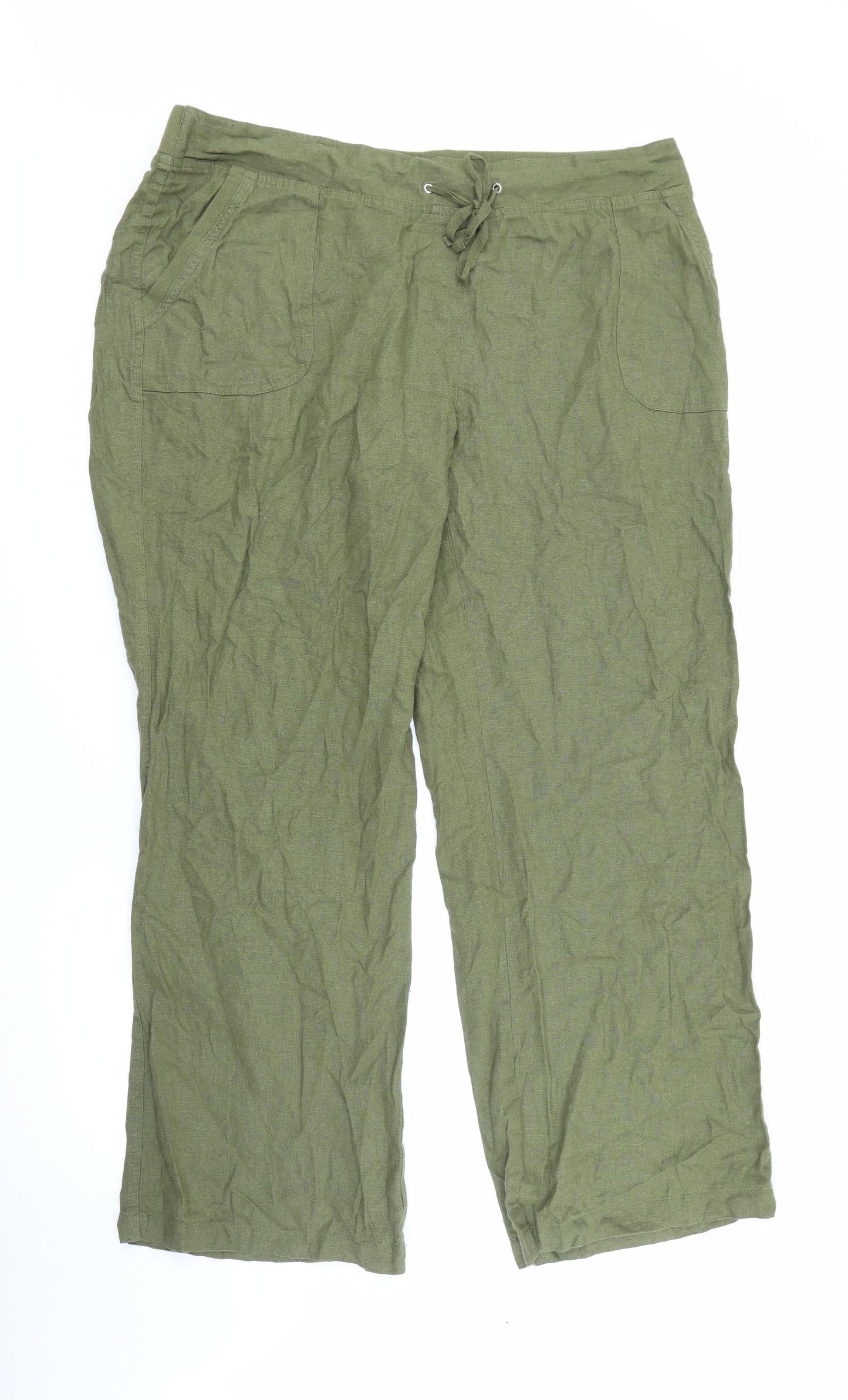 Full Circle Womens Green  Linen Trousers  Size 20 L30 in Regular Tie