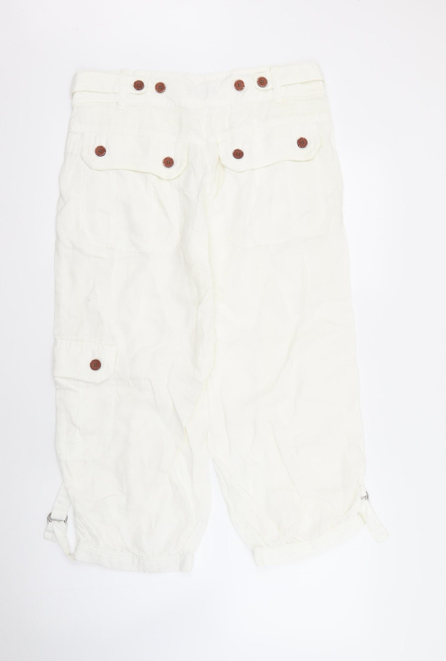 NEXT Womens Ivory  Linen Cargo Trousers Size 10 L22 in Regular Button