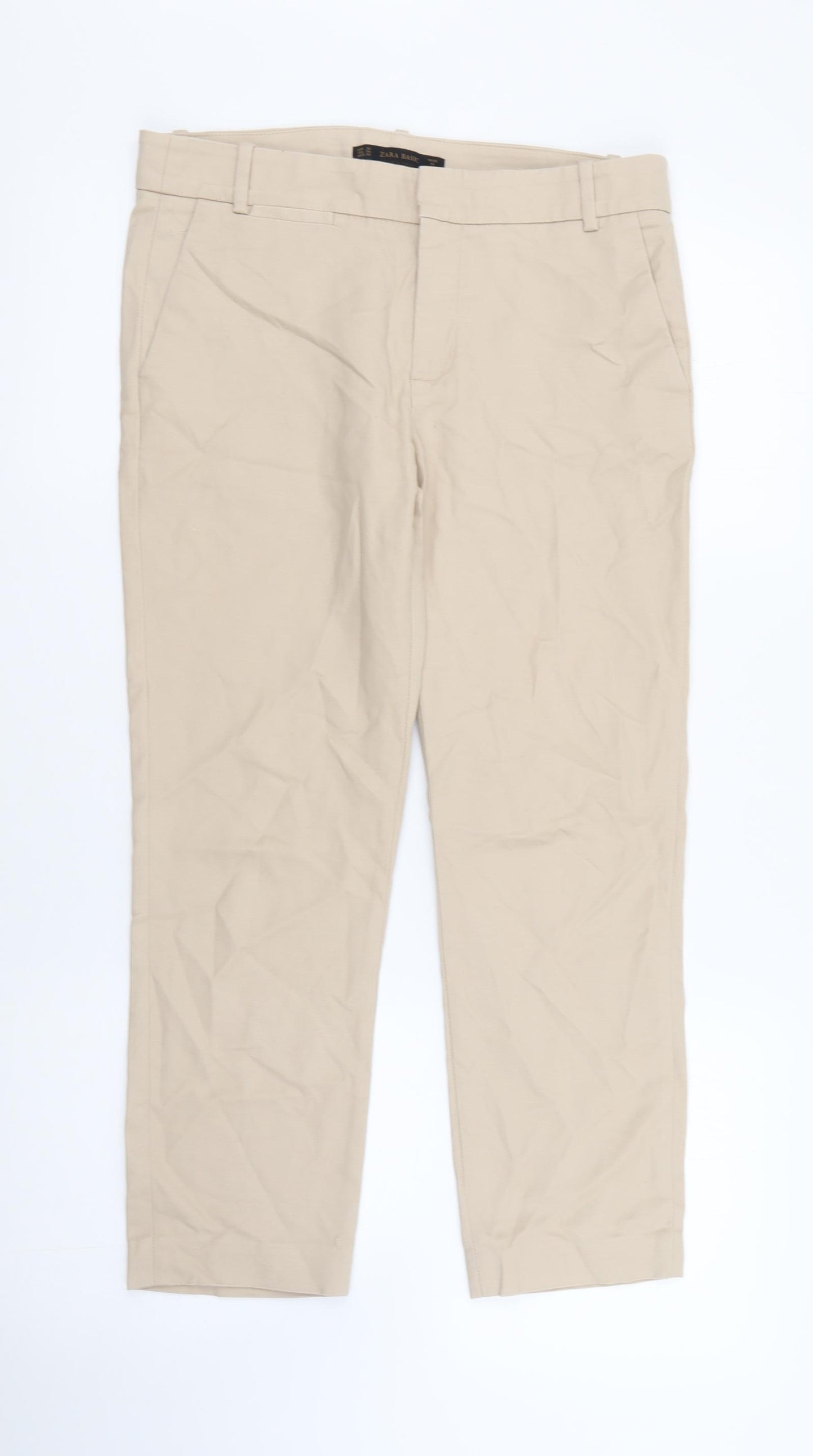 Zara Mens Beige  Cotton Chino Trousers Size 32 L23 in Regular Zip