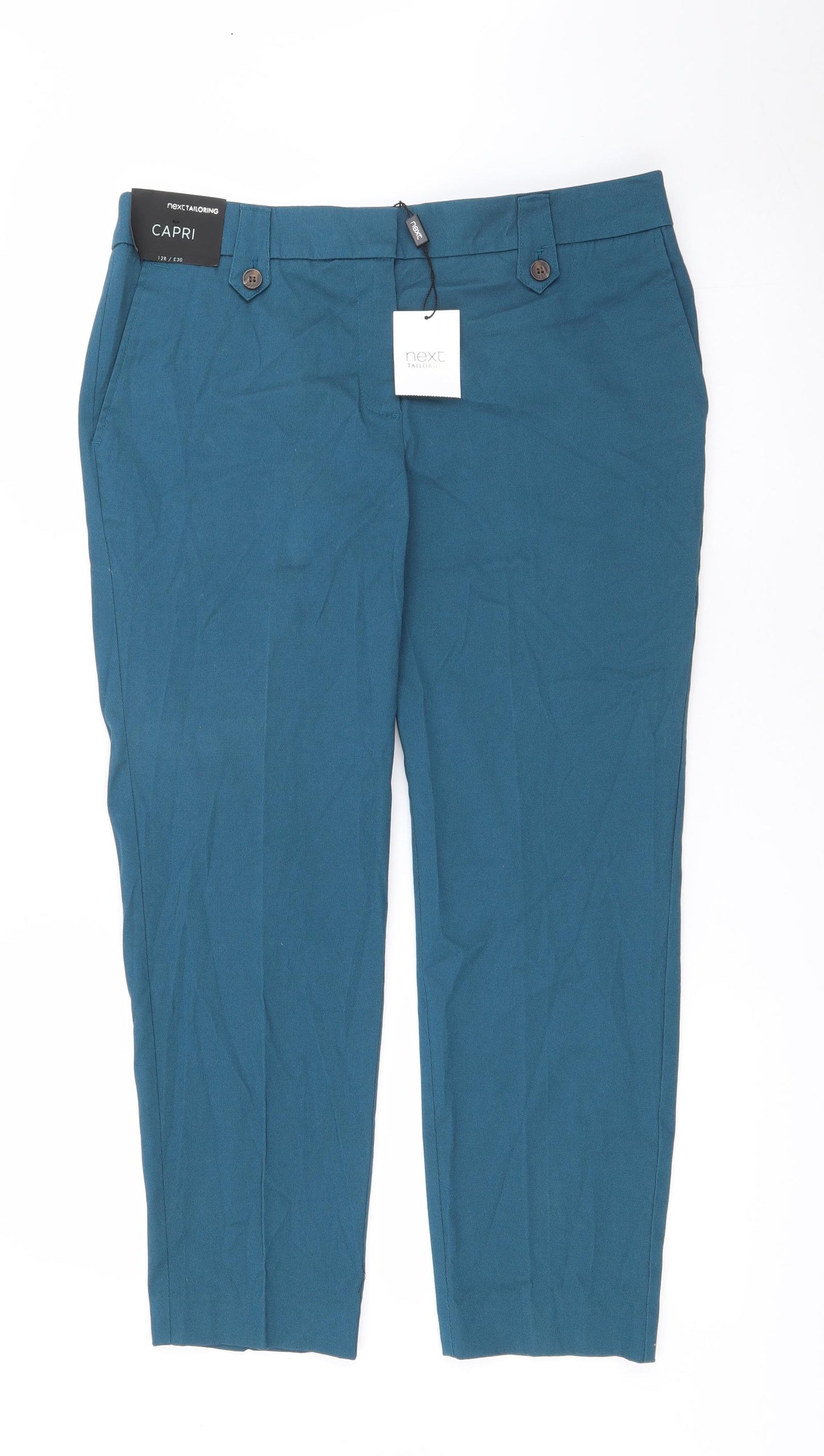 NEXT Womens Blue  Cotton Capri Trousers Size 12 L25 in Regular Zip