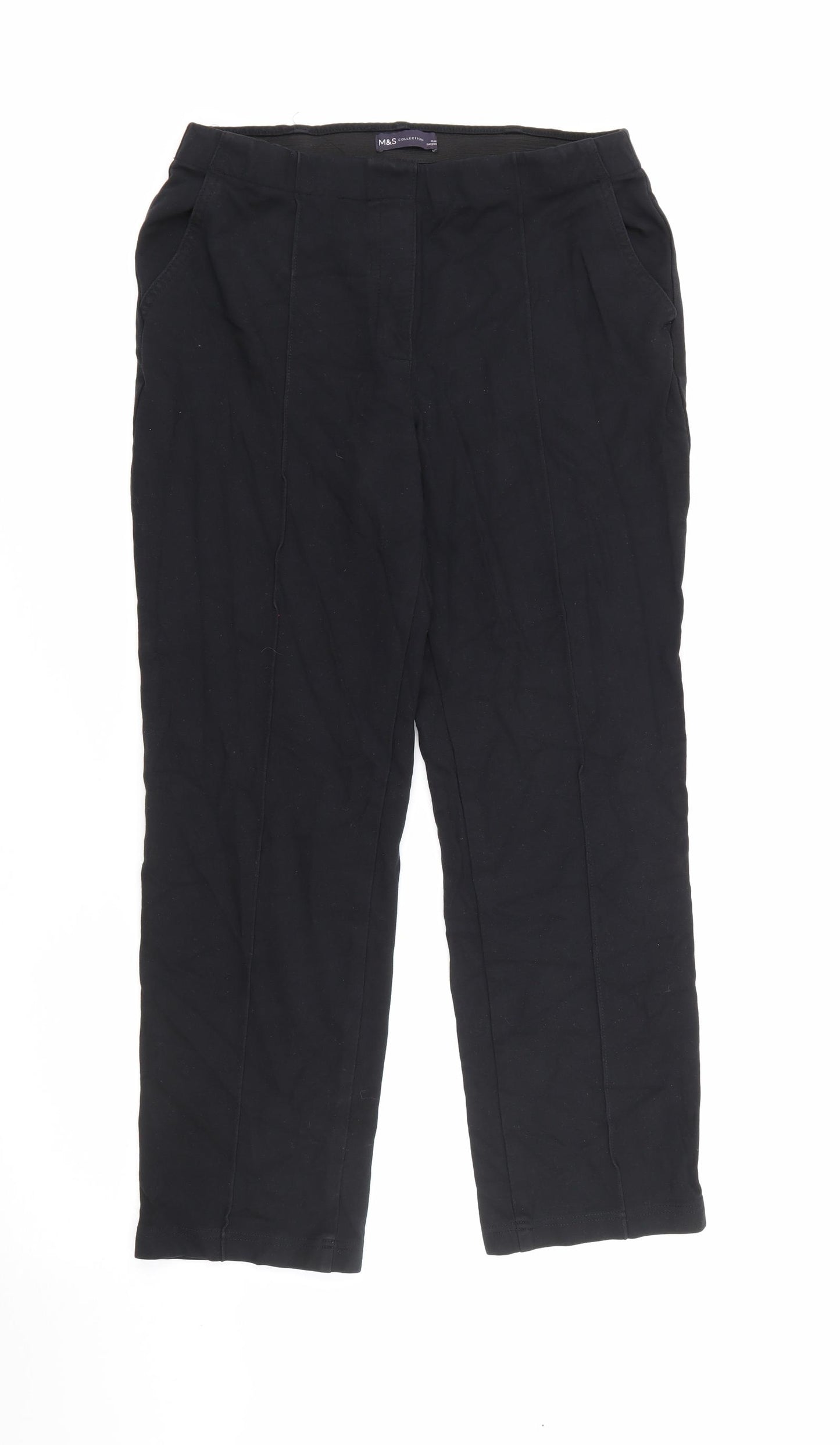 Marks and Spencer Womens Black  Viscose Jogger Trousers Size 12 L25 in Regular