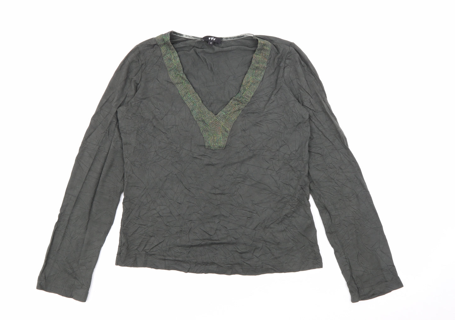 Per Una Womens Green V-Neck  Viscose Pullover Jumper Size 12