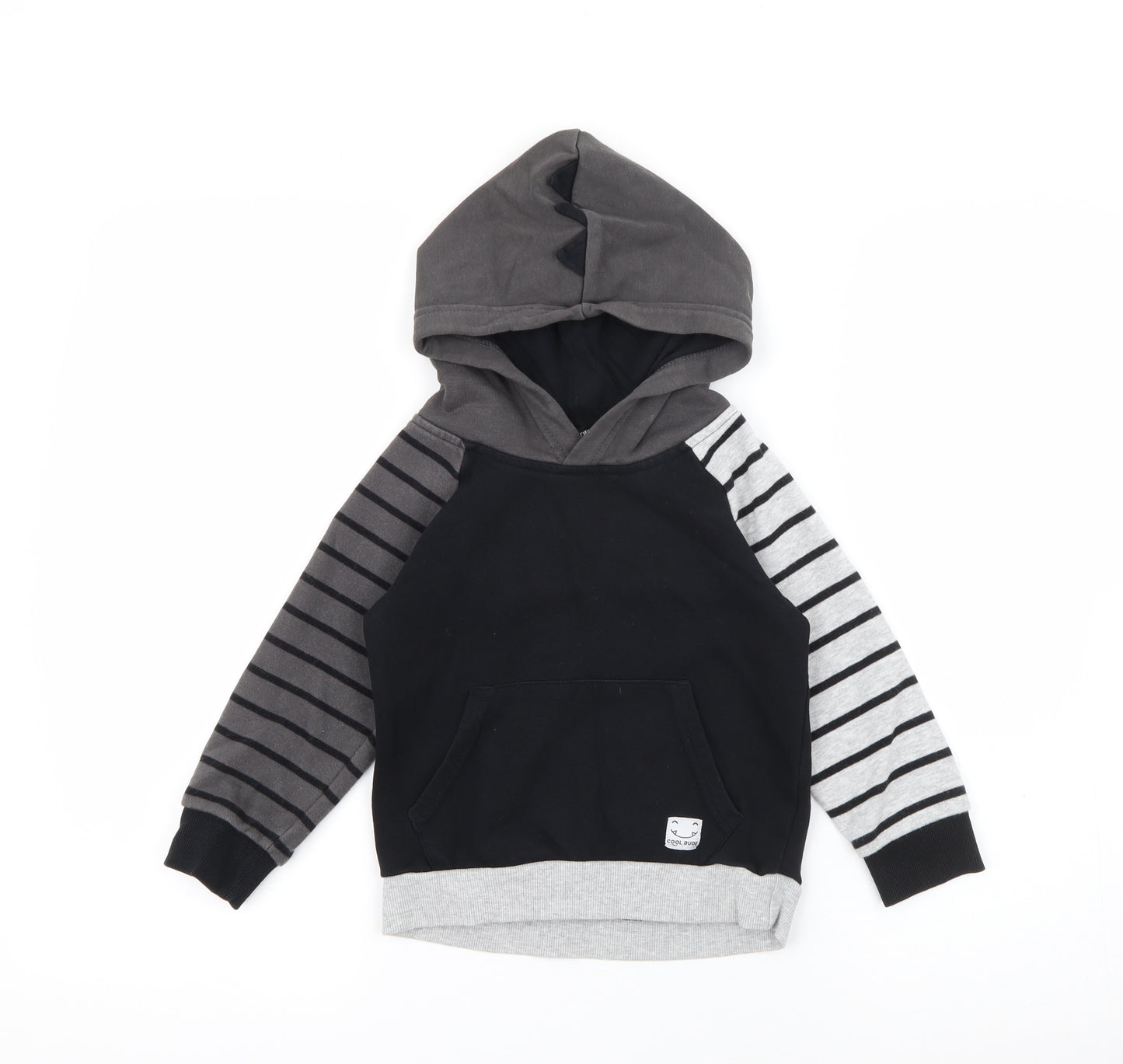 George Boys Grey Striped Cotton Pullover Hoodie Size 2-3 Years