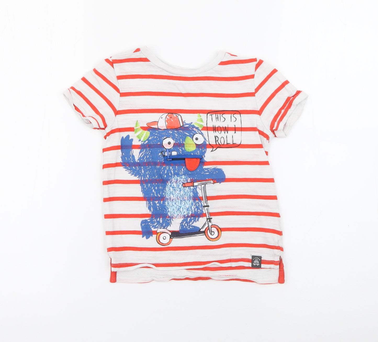 Nutmeg Boys White Striped Cotton Basic T-Shirt Size 2-3 Years Crew Neck  - Monster Scooter