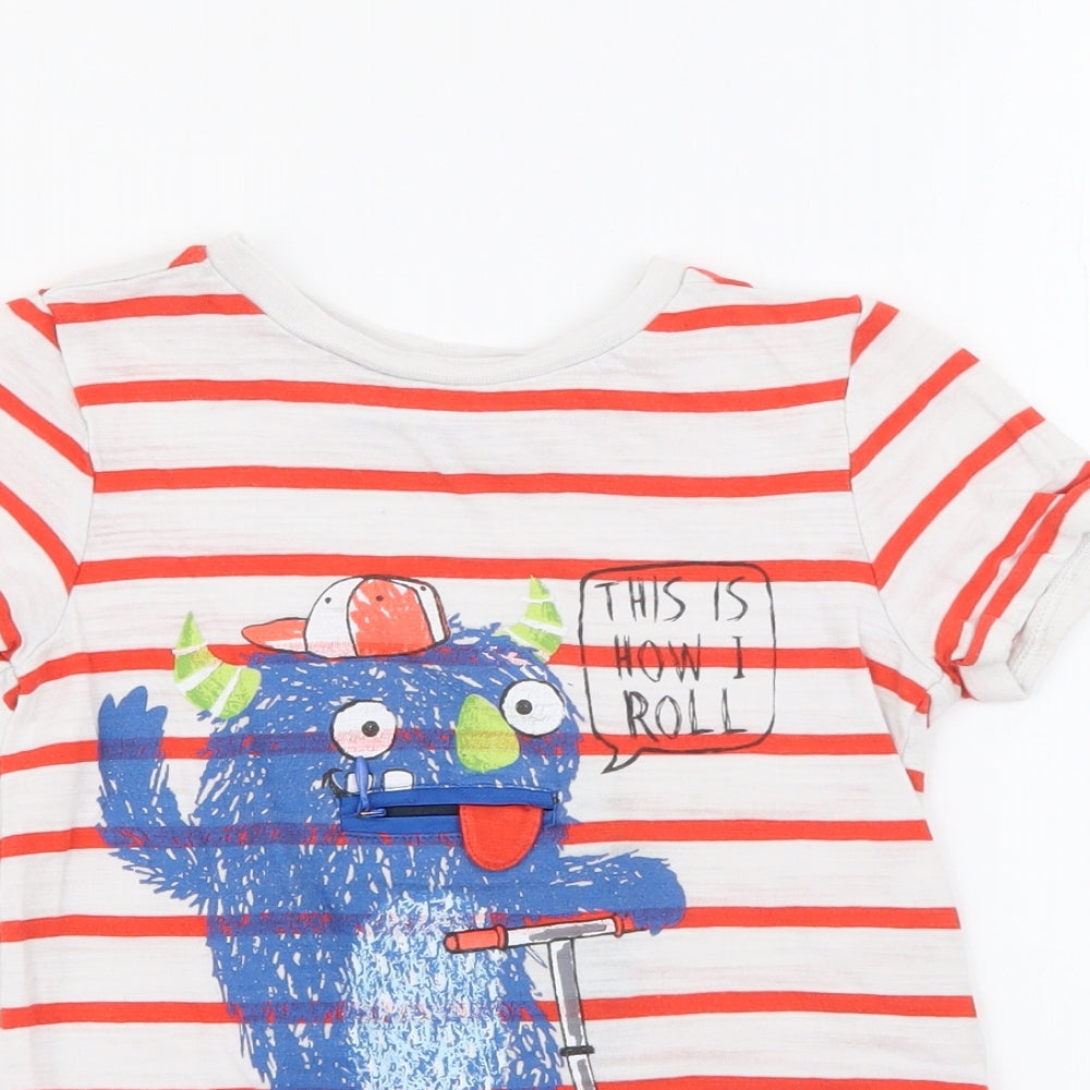 Nutmeg Boys White Striped Cotton Basic T-Shirt Size 2-3 Years Crew Neck  - Monster Scooter