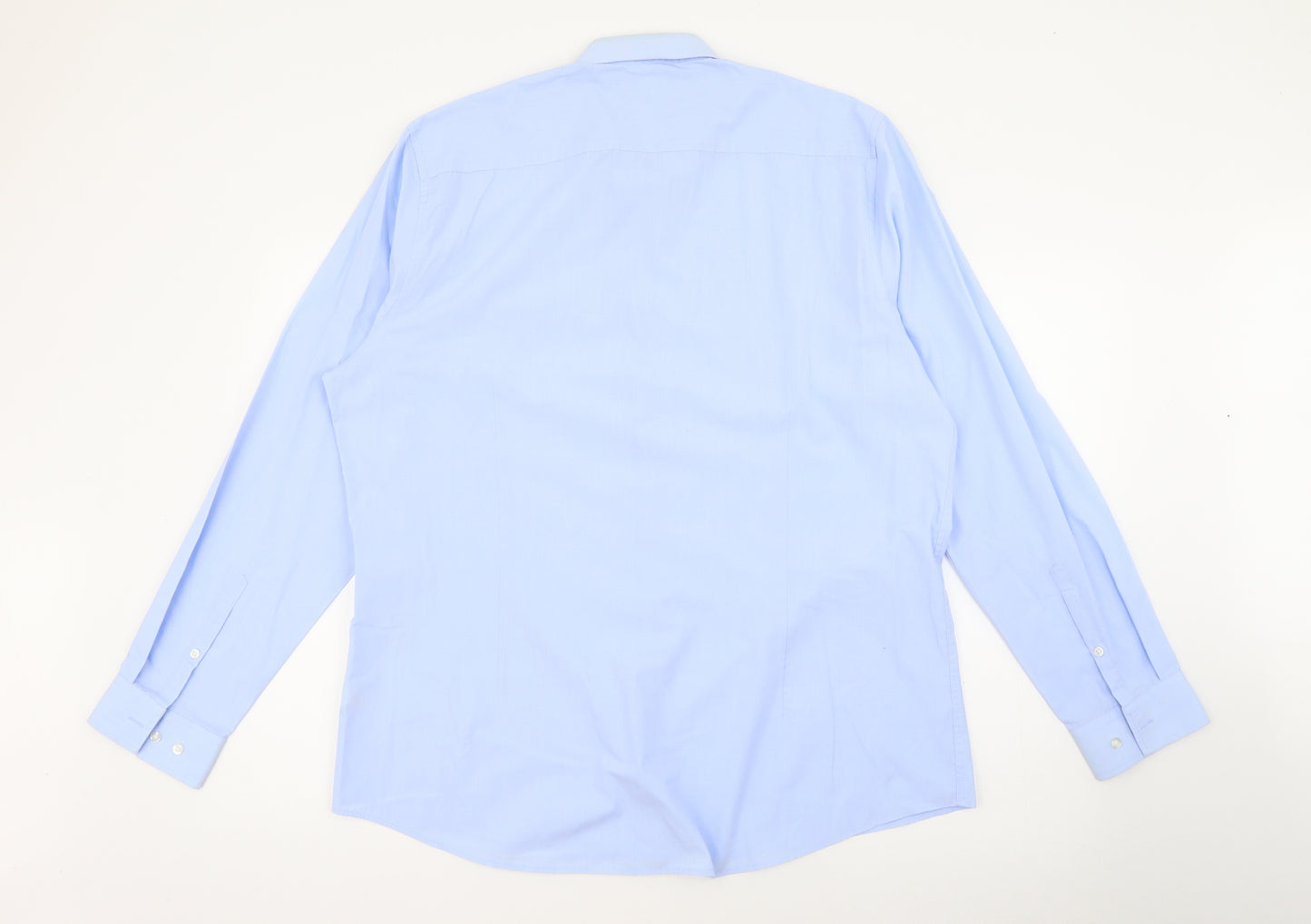 F&F Mens Blue  Polyester  Dress Shirt Size 17 Collared Button