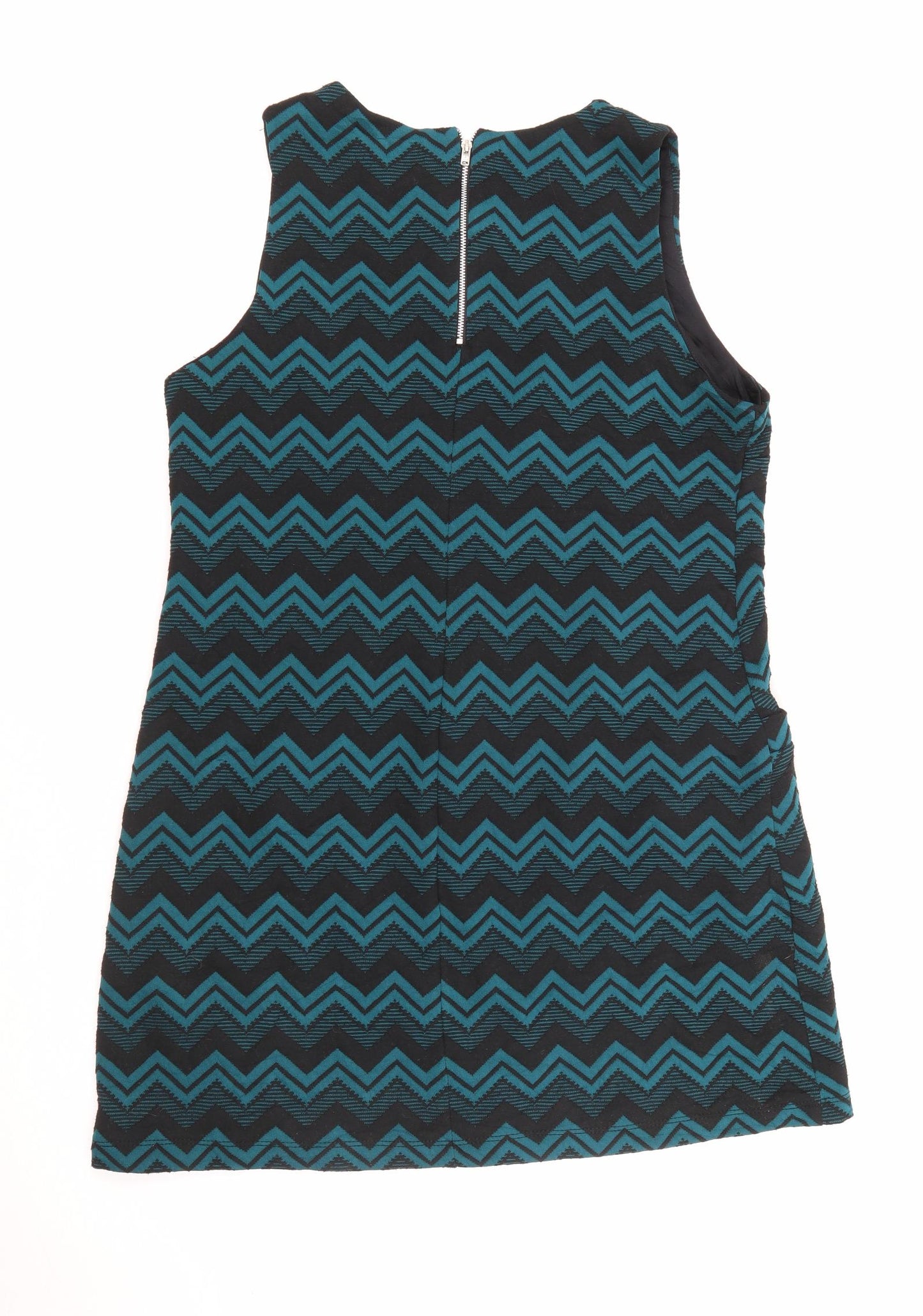 Red Herring Womens Blue Geometric Polyester Pencil Dress  Size 16  Round Neck Zip