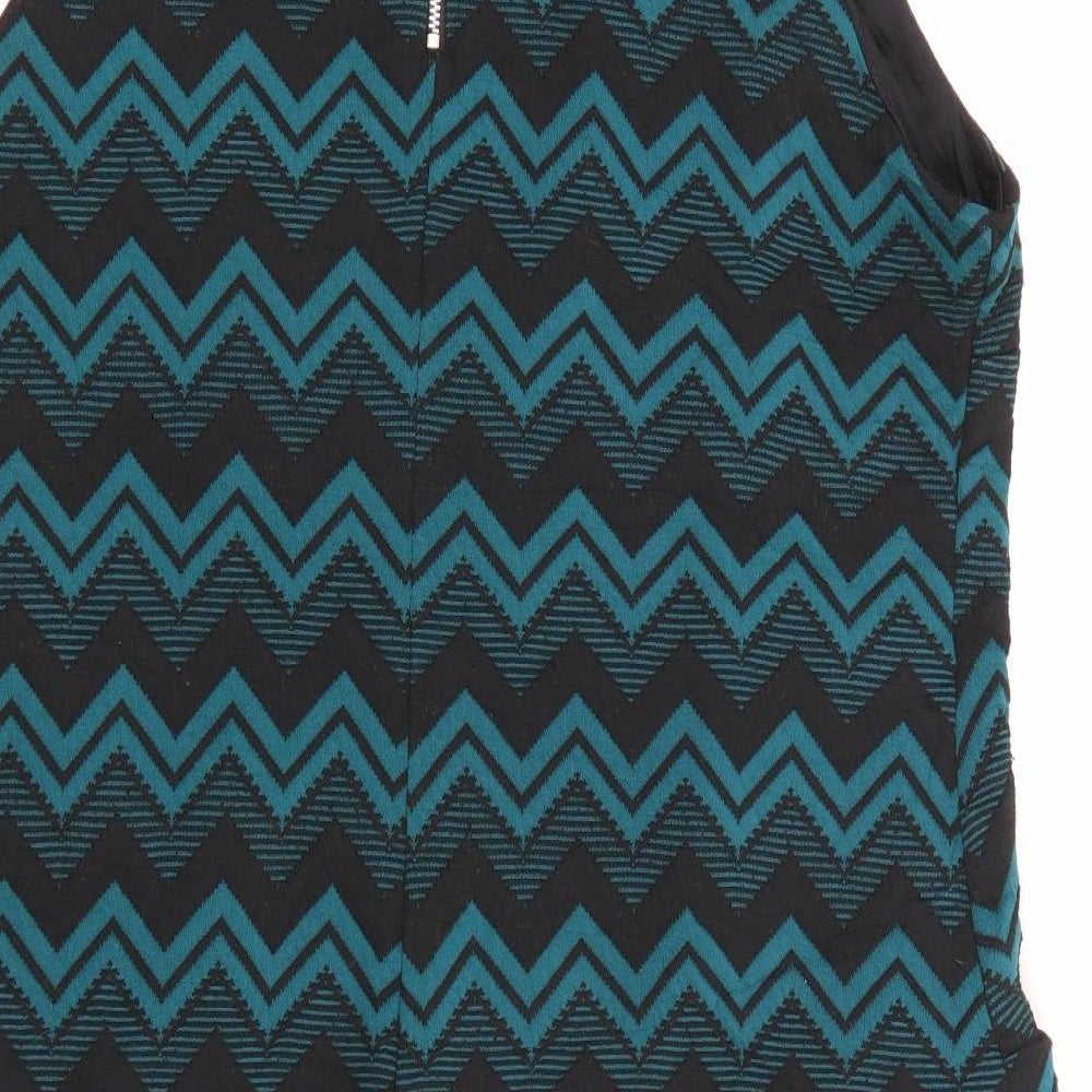 Red Herring Womens Blue Geometric Polyester Pencil Dress  Size 16  Round Neck Zip