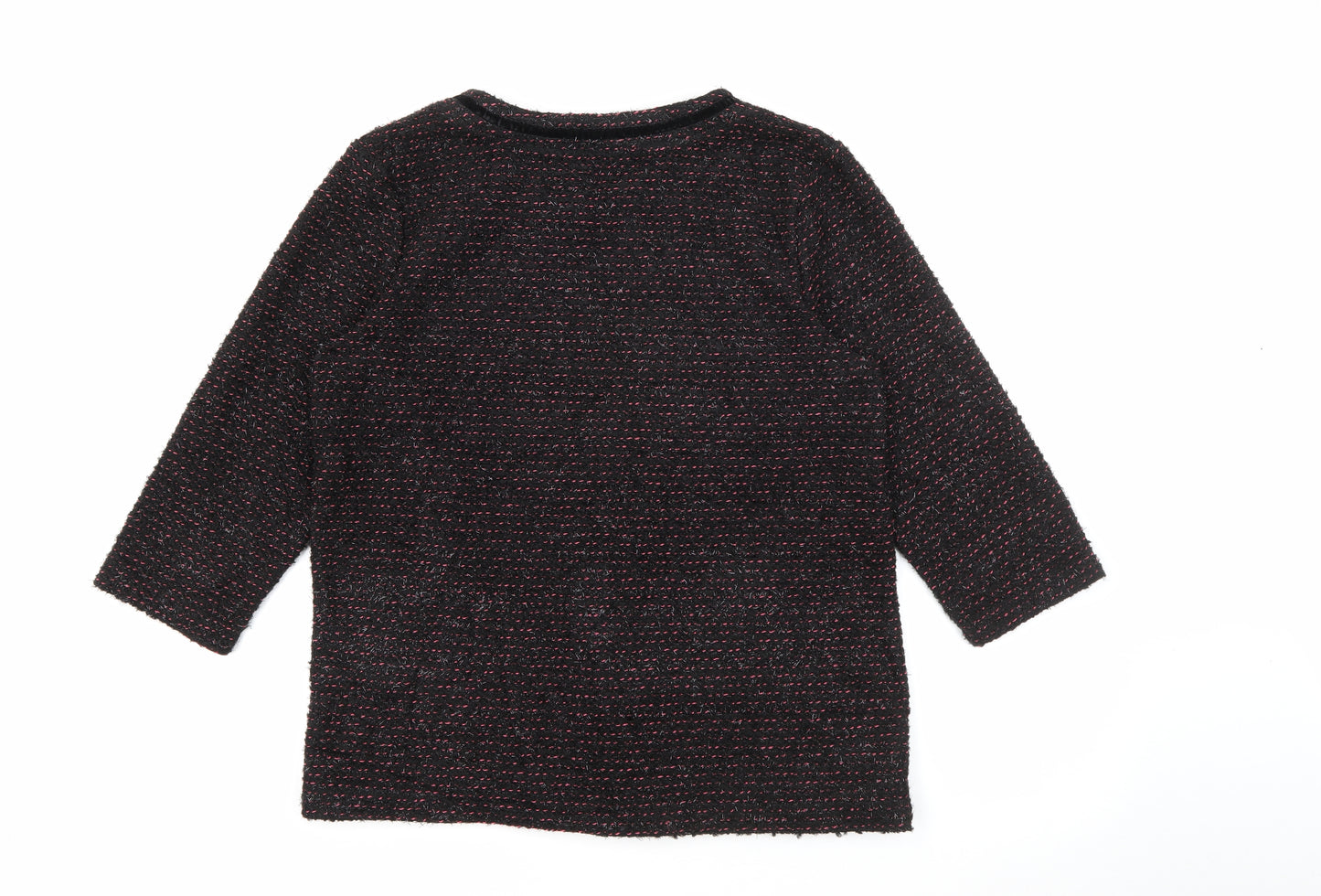 NEXT Womens Black Round Neck Striped Cotton Cardigan Jumper Size 18