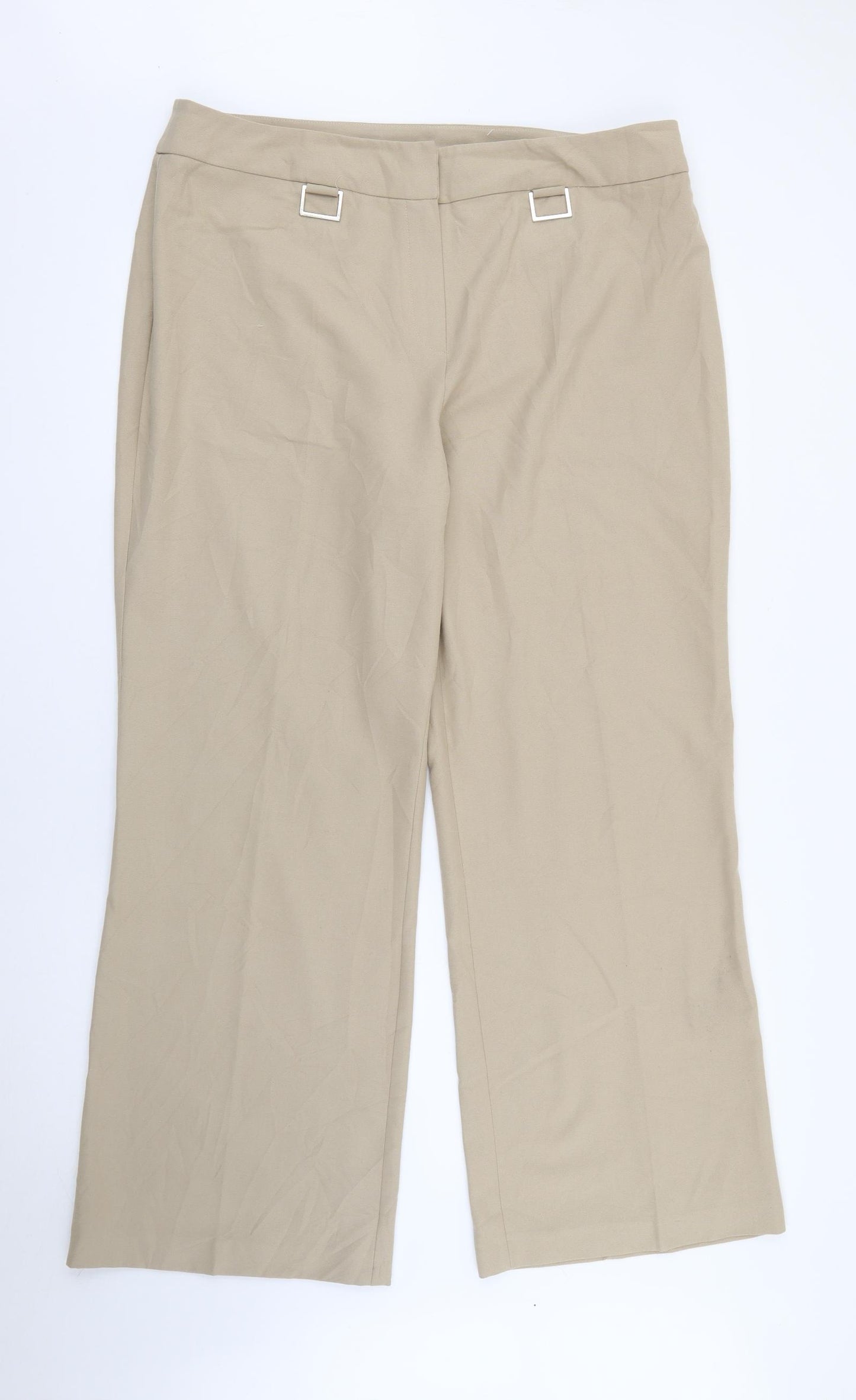 Bonmarché Womens Beige  Polyester Trousers  Size 18 L29 in Regular Zip