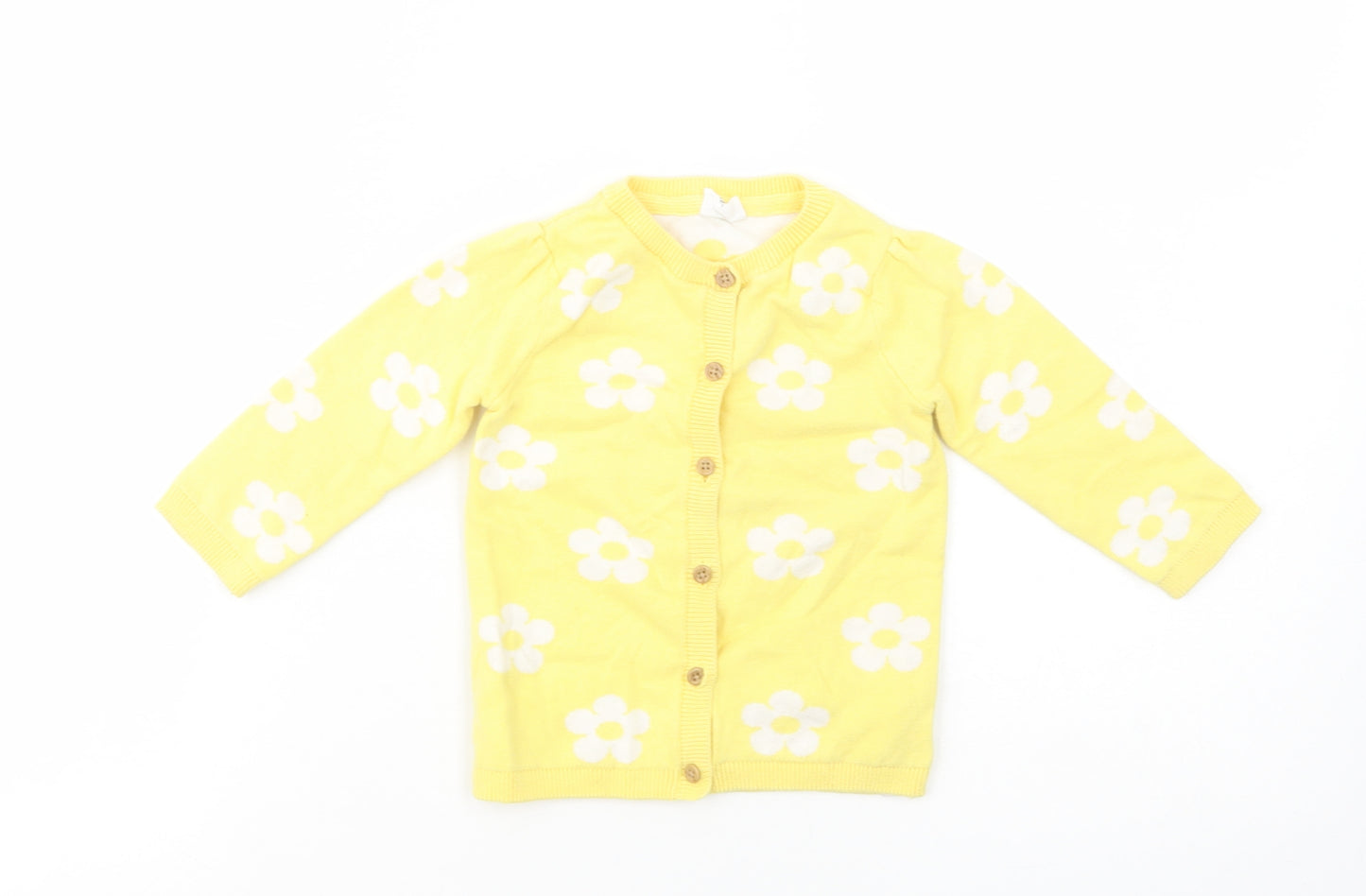 F&F Baby Yellow Floral Cotton Cardigan Jumper Size 12-18 Months  Button