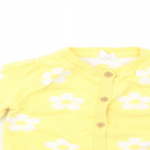 F&F Baby Yellow Floral Cotton Cardigan Jumper Size 12-18 Months  Button