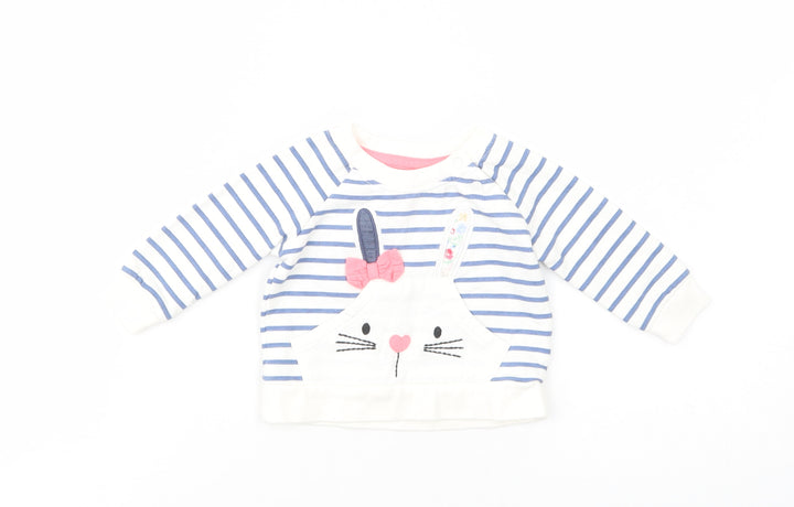Early Days Baby White Striped Cotton Pullover Jumper Size 0-3 Months Snap - Bunny