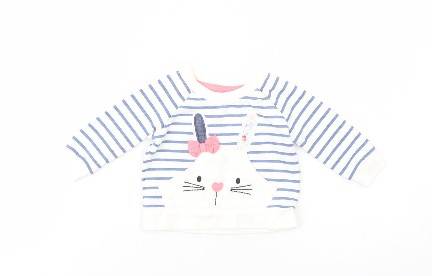 Early Days Baby White Striped Cotton Pullover Jumper Size 0-3 Months  Snap - Bunny