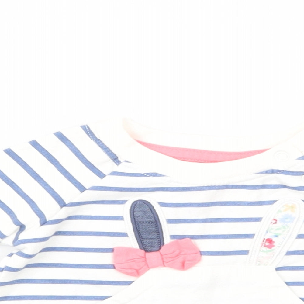 Early Days Baby White Striped Cotton Pullover Jumper Size 0-3 Months  Snap - Bunny