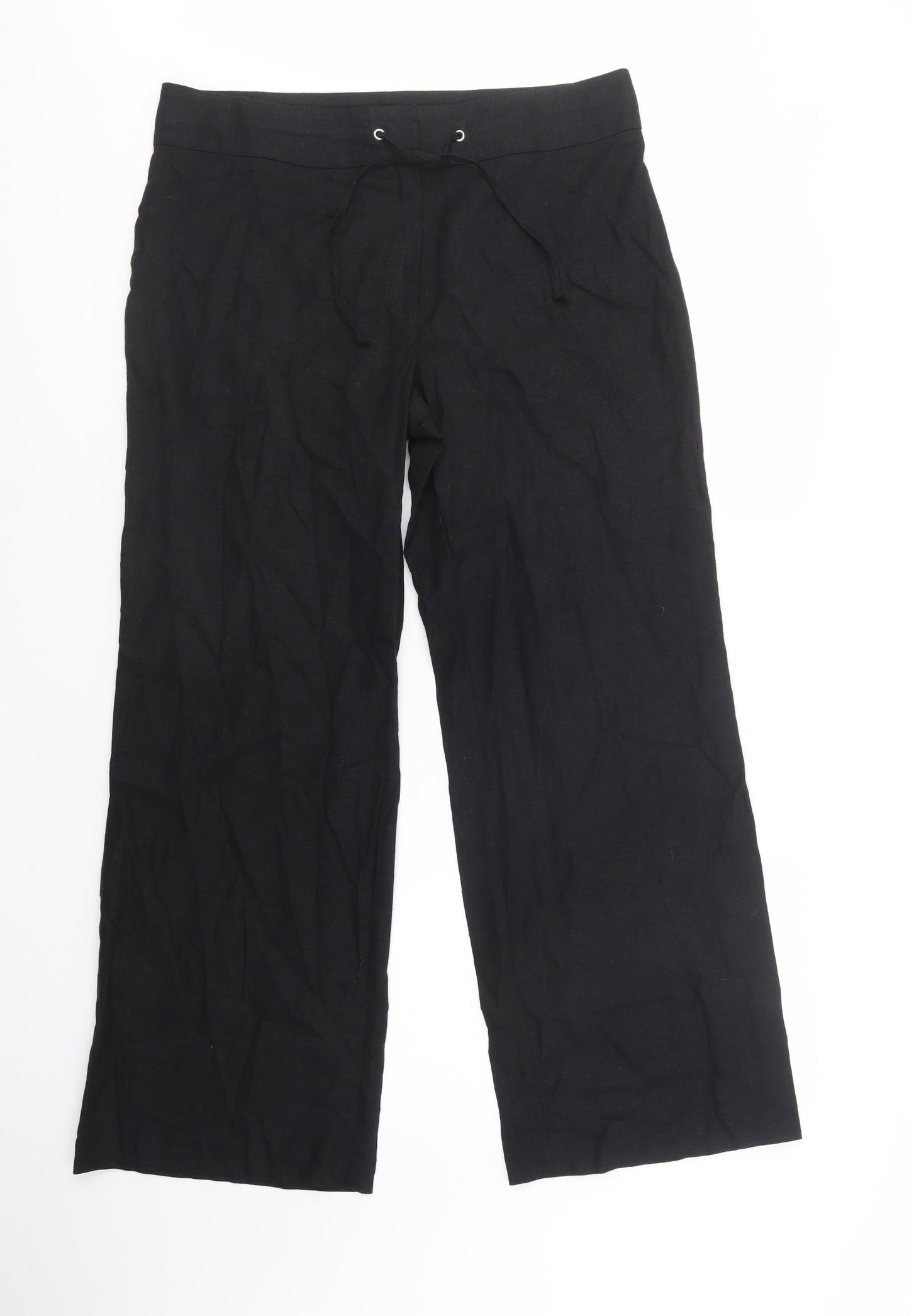 Marks and Spencer Womens Black  Linen Trousers  Size 16 L32 in Regular Drawstring