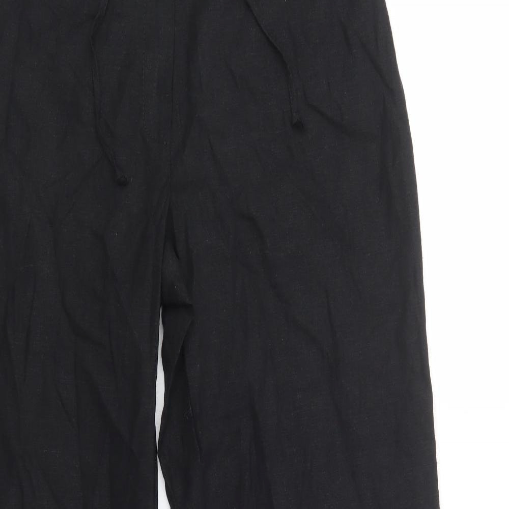 Marks and Spencer Womens Black  Linen Trousers  Size 16 L32 in Regular Drawstring