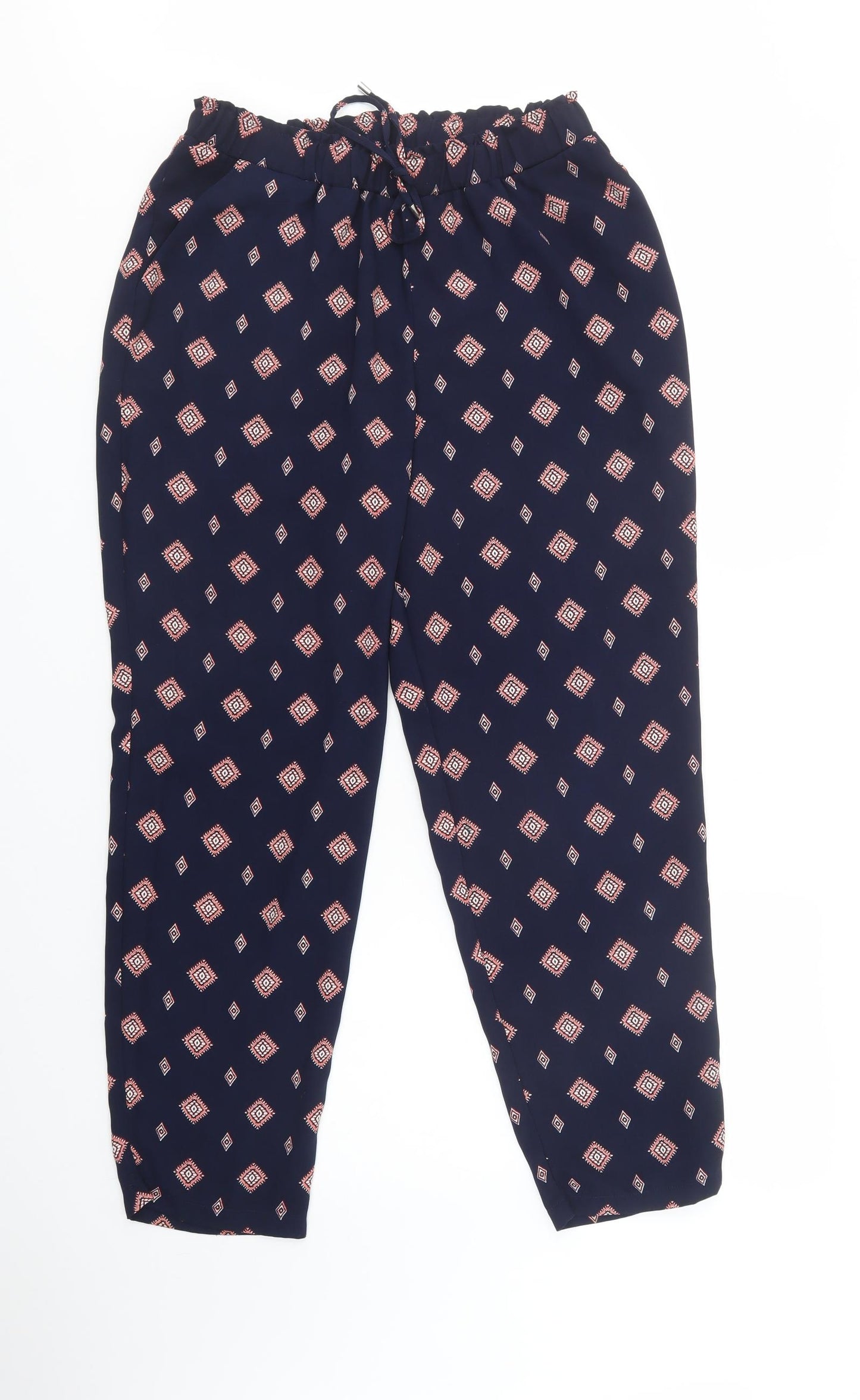 George Womens Blue Geometric Polyester Trousers  Size 16 L29 in Regular Drawstring