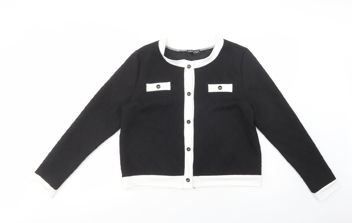 SheIn Womens Black  Polyester Basic Button-Up Size L Boat Neck