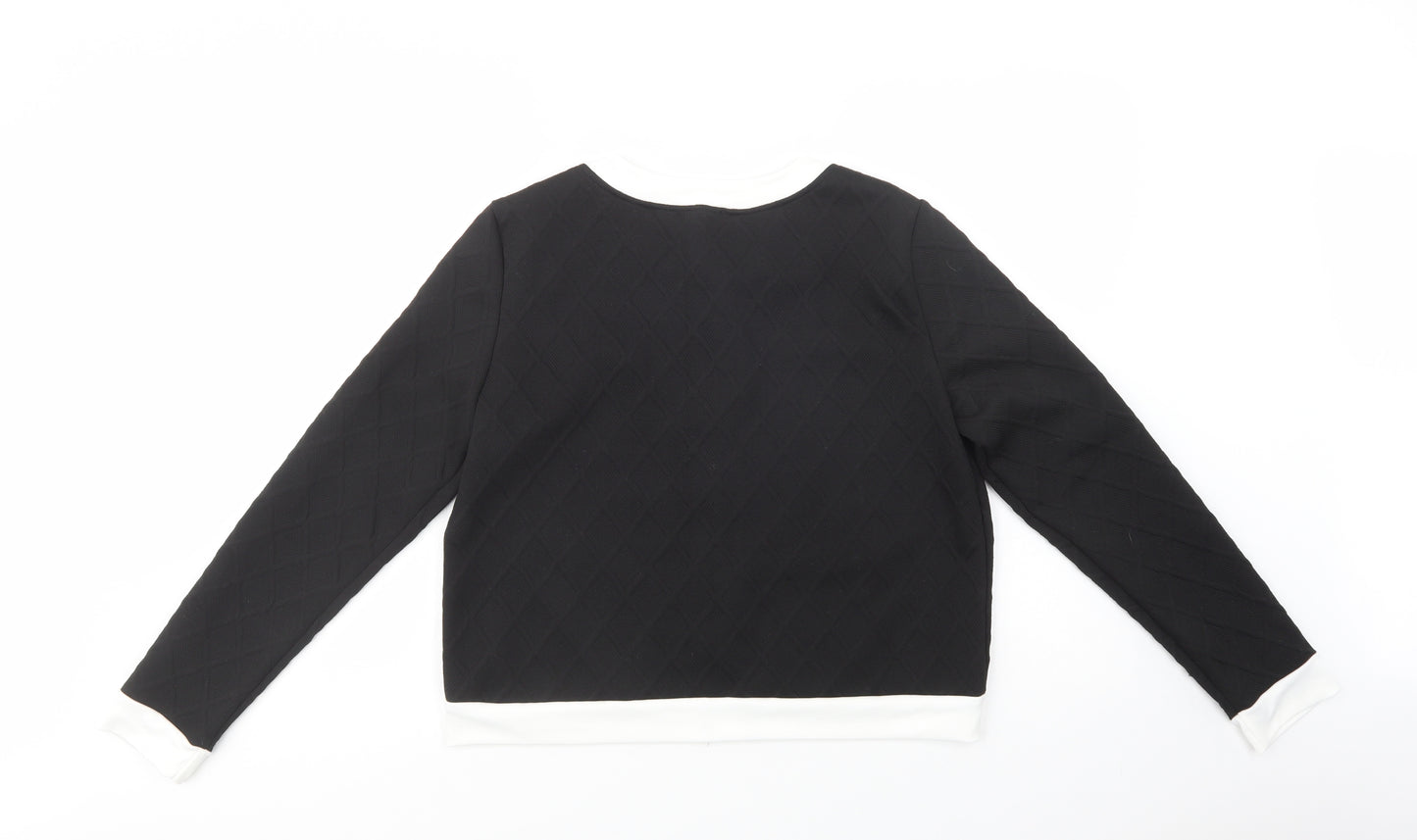 SheIn Womens Black  Polyester Basic Button-Up Size L Boat Neck