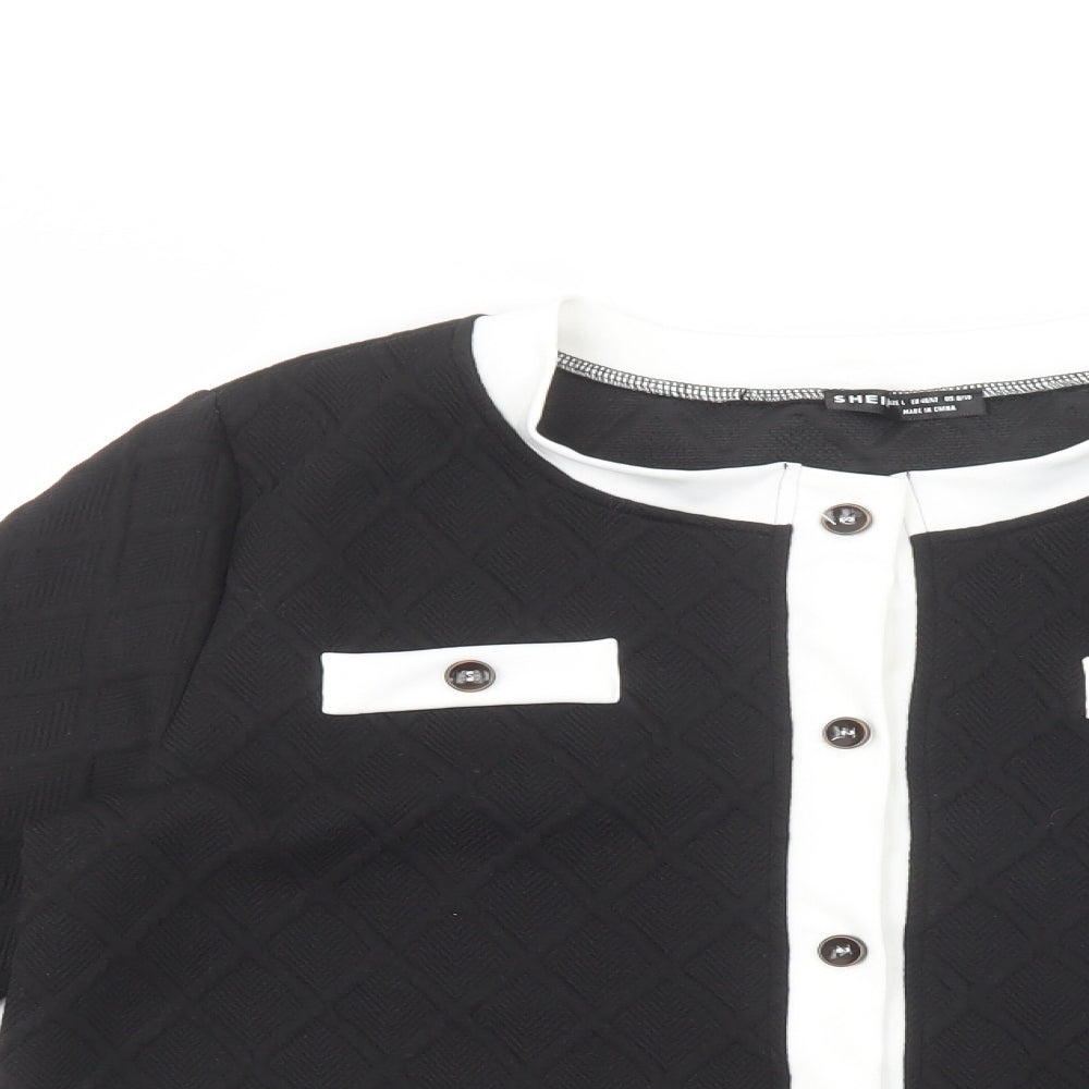 SheIn Womens Black  Polyester Basic Button-Up Size L Boat Neck