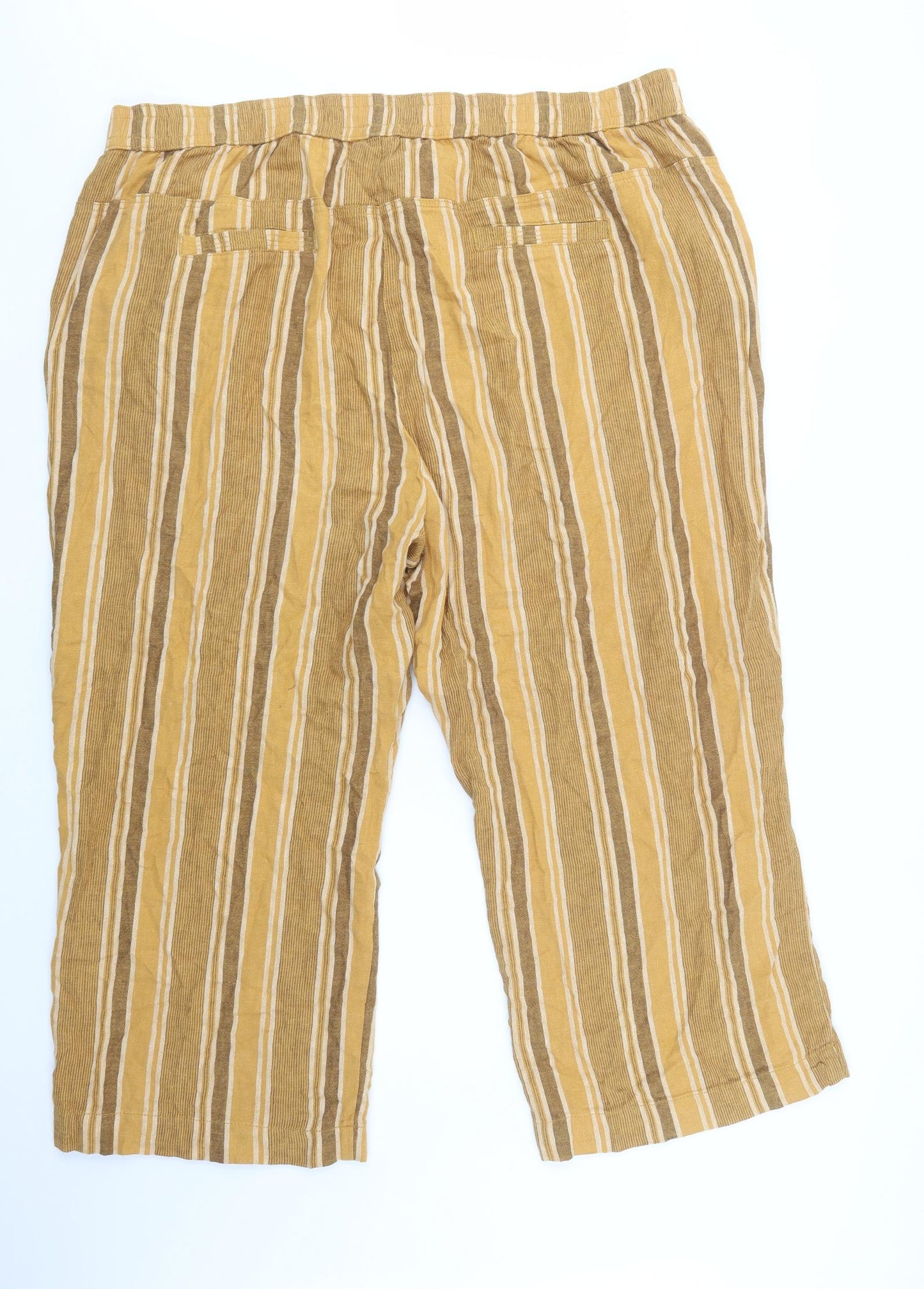 Bonmarché Womens Yellow Striped Linen Trousers  Size 24 L27 in Regular Drawstring