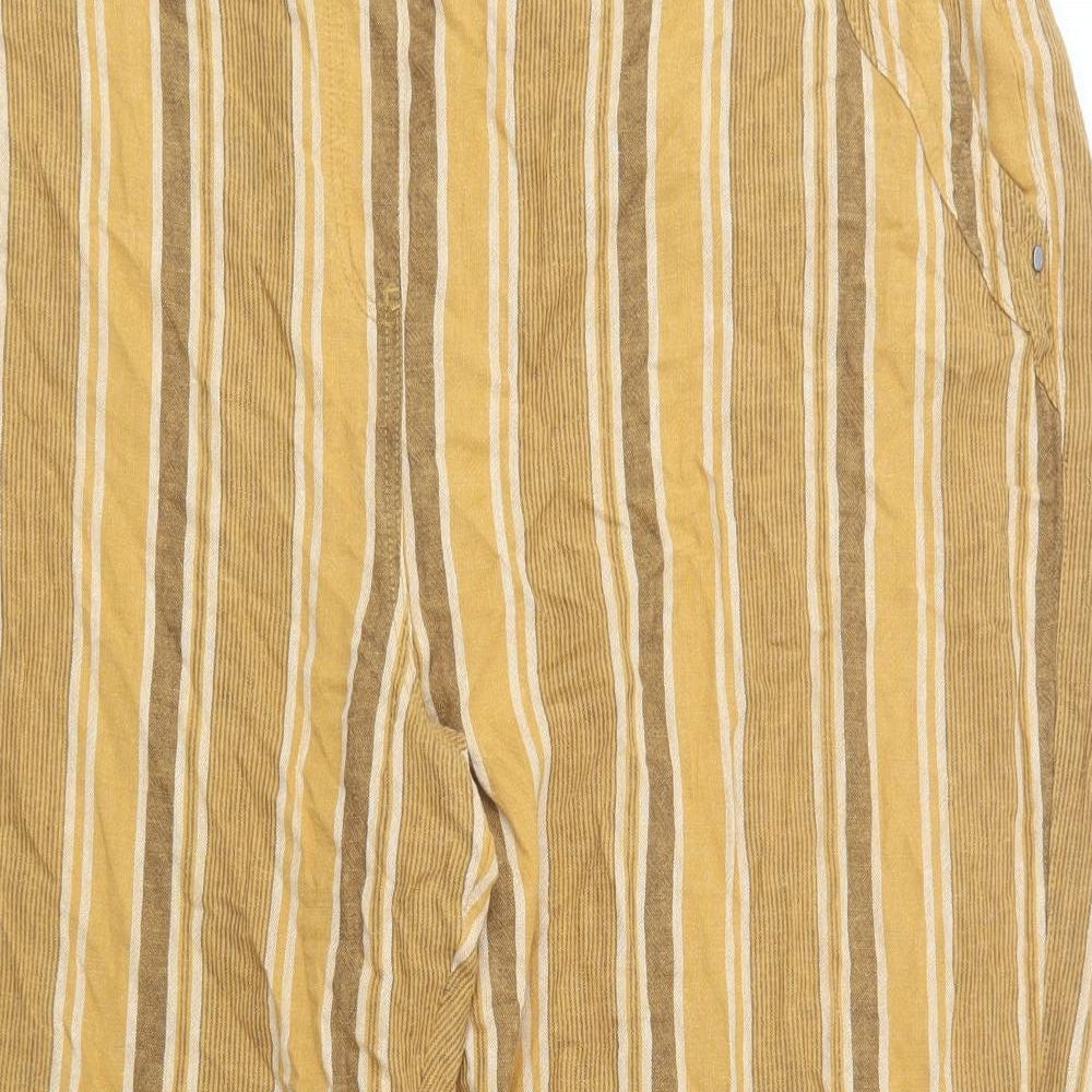 Bonmarché Womens Yellow Striped Linen Trousers  Size 24 L27 in Regular Drawstring