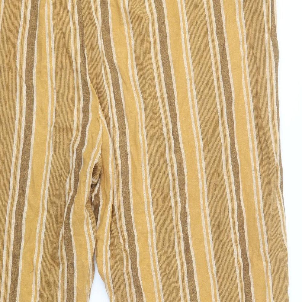 Bonmarché Womens Yellow Striped Linen Trousers  Size 24 L27 in Regular Drawstring