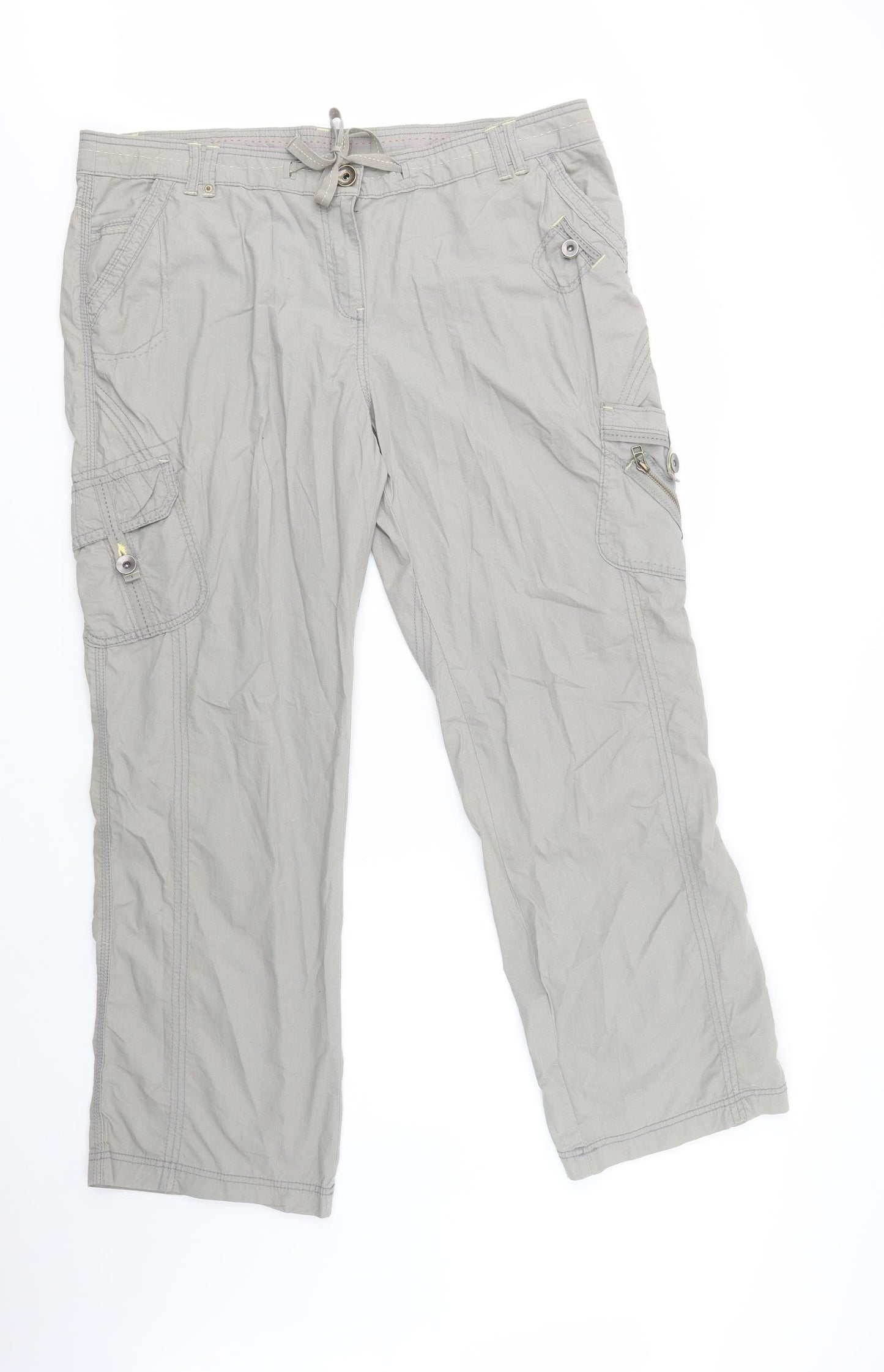 Marks and Spencer Womens Green  Cotton Cargo Trousers Size 20 L31 in Regular Button