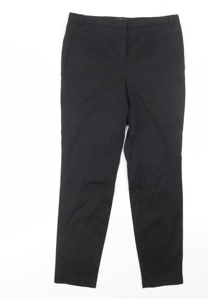 M & Co Womens Black Animal Print Cotton Dress Pants Trousers Size 8 L28 in Regular Button
